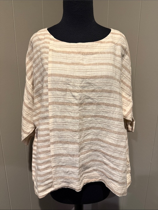 Pure Jill Tops - B44 Pure Jill Linen Women’s XS Casual Striped Scoop-Neck Tunic in Cream and Tan